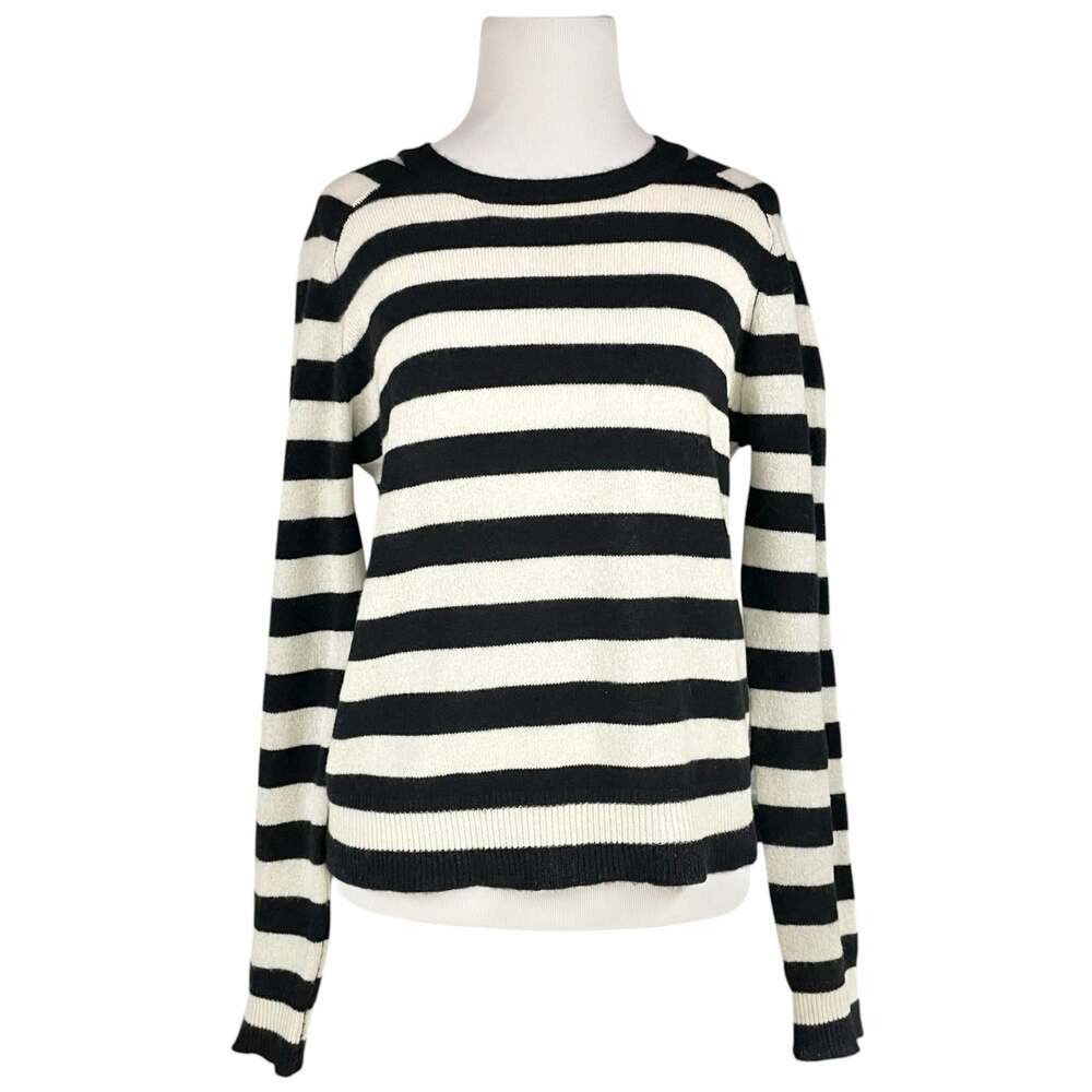 VELVET by GRAHAM & SPENCER 100% Cashmere Black/Ivory Striped Sweater Size XS
